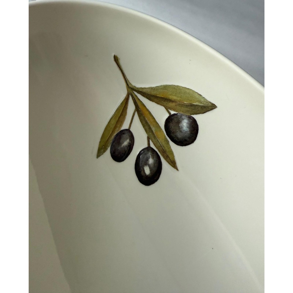 Vintage 70s Avocado Green Melamine Pedestal‎ Bowl — Olive Branch Oval Melmac - Picture 8 of 9